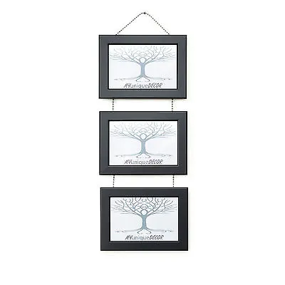 Triple Photo Picture Frame Wall Hanging With Metal Chrome Chain Black Or White • £12.95