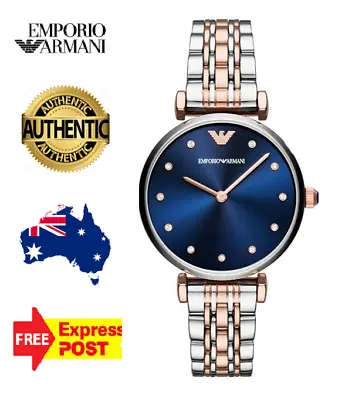 Emporio Armani Ar11092 Rose Gold/silver/blue Womens Ladies Watch - New With Tags • $208.99