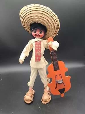 Vintage Painted Oil Cloth Folk Art Mexican Man Doll 11  Mariachi Musician • $12.50