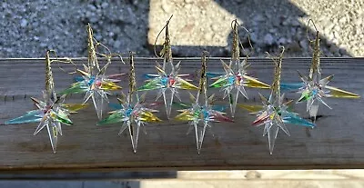 Vtg 3D Acrylic Atomic Starburst Ornaments Stars Gold Tip Rainbow Set Of 8 • $74.99