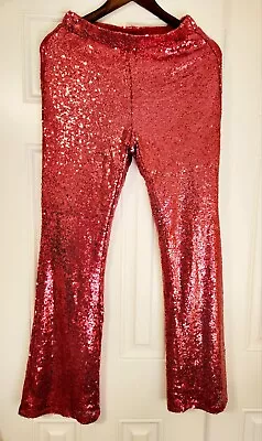 New Pink Sequined Flared Pull-On Stretch Pants Women Small Sincerely Jules NWT • $17.99