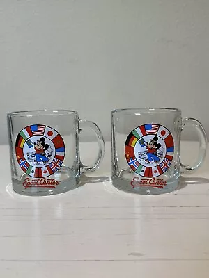 2 VTG Disney Epcot Center Mugs W/ Handle-World Flags-Mickey Mouse • $17.50