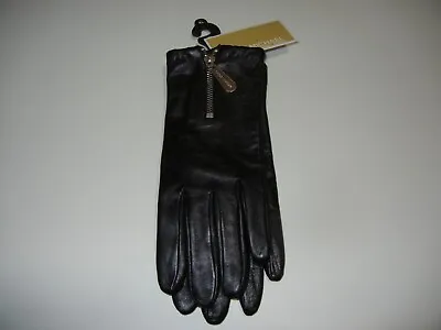 Michael  Kors Mk Women's Black Leather Lined Gloves With Zipper Xl • $49.99