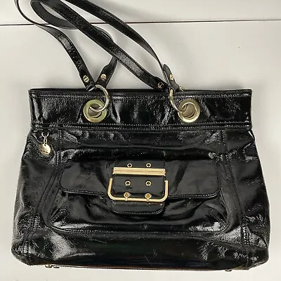 MILLY Tote Handbag Black Patent Leather 18x12 Inches XL • $45.89