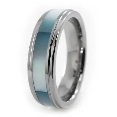 Silver Tungsten Carbide Wedding Band W/ Blue Shell Inlay Bridal Womens MENS Ring • $14.99