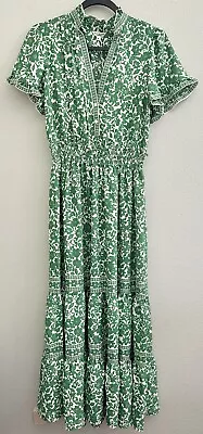 Max Studio Peasant Maxi Dress Boho Floral Green Elastic Waist M Medium $178 • $42.99