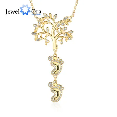 Personalize Women Tree Of Life Necklace Baby Feet Gift For Mother Wife Jewelry • $11.91