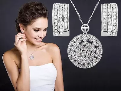 Mosaic Joy Crystal Paved Circular Pendant Necklace & Curved Stud Earrings Set • $25