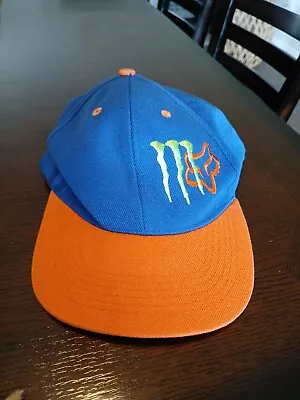 Fox Racing + Monster Energy Logo Blue Green Orange Snapback Flat Bill Hat  • $9