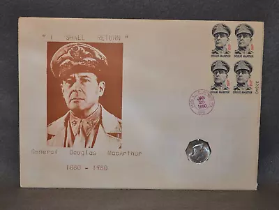 Douglas MacArthur Centennial US Postal Enevelope W/Fifty Centavos Silver Coin • $799.99