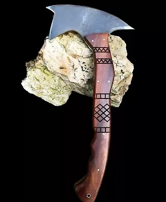 Hand Forged Axe Camping Hatchet Bushcraft Tool Splitting AXE Best Gift For Him • £89