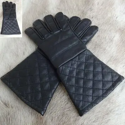 £45 • Buy Lined Black Leather Medieval Gauntlets Great For Costume Re-enactment Stage LARP