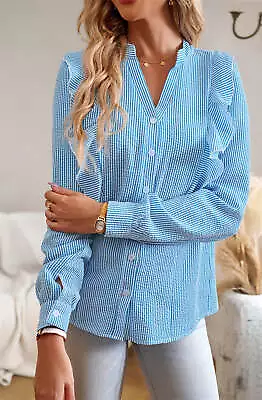 Mandarin Collar Ruffle Front Shirt • $21.99