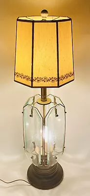 Vintage MCM Atomic Starburst 3 Socket Table Lamp Glass Panels & Metal W/ Shade • $111.99