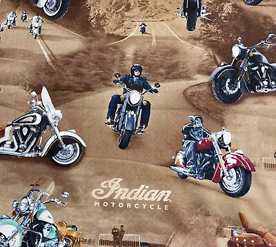 Indian Motorcycles Retro Street Bikes Biker Road Trip Cotton Quilt Fabric BTHY • $19