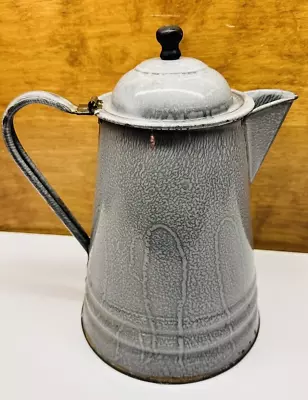 Vintage Grey Graniteware Enamel Campfire Coffee Pot Kettle 10.5  • $52