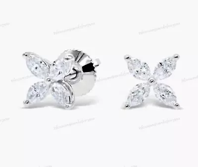 1Ct Simulated Marquise Cut Diamond Wedding Stud Earrings 14k White Gold Plated • $50.73