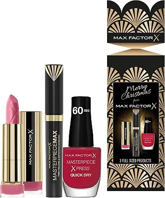 Max Factor Christmas Cracket Gift Set - Masterpiece Mascara Lipstick Nail -NEW • £9.99