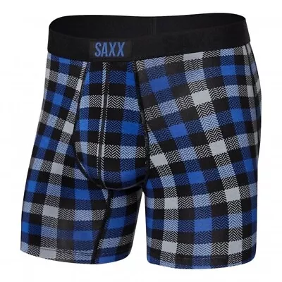 Saxx Underwear Vibe Super Soft Men's Boxer Shorts - Blue Flannel / Check - M • $4.96
