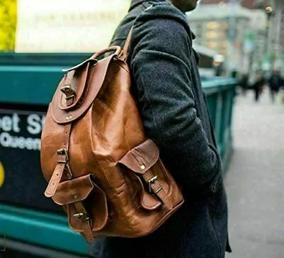 $66 • Buy Handmade 22  Large Backpack Genuine Vintage Leather Laptop Rucksack Travel Bag