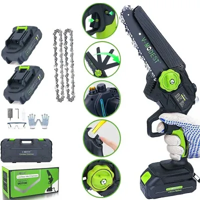 6-Inch Mini Electric Chainsaw Cordless  W/2 Battery 2 Chain Auto-Oiler 650w • $39.90