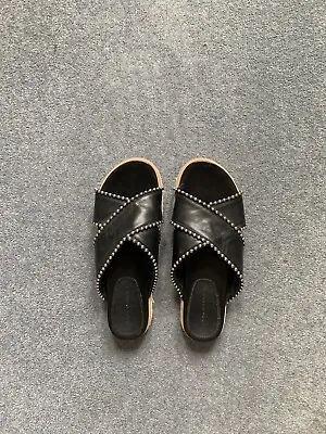 Zara Black Leather Cross Strap Studded  Sandals  Size 39 • £10