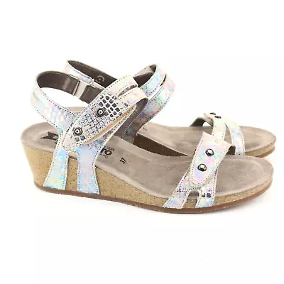 Mephisto Minoa Womens Size 37 (US 7) Gray Metallic Croc Print Wedge Sandal Shoes • $34.95