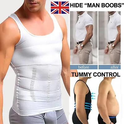 Mens Slimming Body Shaper Vest Shirt Tummy Control Chest Compression Muscle Tank • £13.79