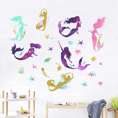 Mermaid Wall Decals Colorful Sea Creatures Wall Sticker Removable Self-Adhesive • $17.63