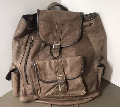 Vtg Distressed Brown Leather Cowhide Rucksack Backpack • $79.99