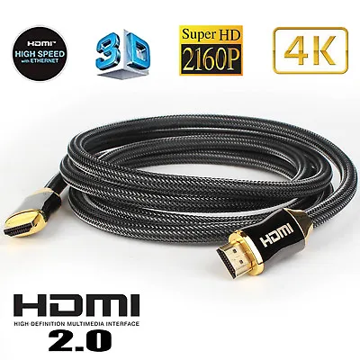 Braided Cord HDMI Cable 2.0 4K 3D 18Gbps 2160p HDR 3FT 6FT 10FT 15FT 25FT 30FT • $10.44