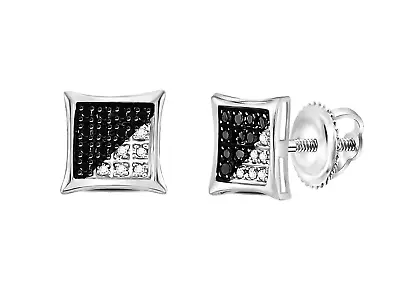 Black & White Diamond Earrings 10K White Gold Micro Pave Screw Back Studs .10ct • $123.68