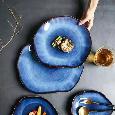 Handmade Blue Irregular Dinner Plate Set (4 Pcs Set) • $98.95