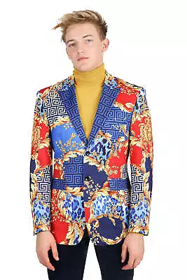 BARABAS Men's Greek Pattern Floral Rhinestone Baroque Blazer JSP201 • $330