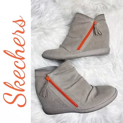 SKECHERS SKCH+3 Genuine Suede High & Mighty Wedge Taupe Gray 9 • $39