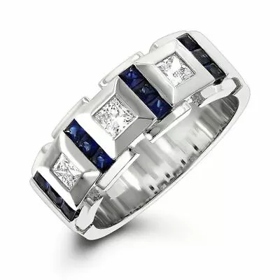 4Ct Princess Lab Created Sapphire Men Wedding Band Ring 14K White Gold Finish • $77.21