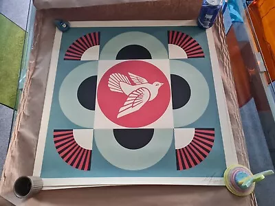 SIGNED Shepard Fairey Geometric Dove Set Of 3  Art Print 24 X 24 Obey Giant • £200