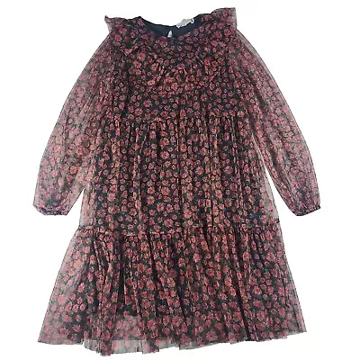 Zara Girls Size 13/14 164 Long Sleeve Long Ruffle Floral Tulle Dress  • $20.99