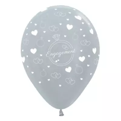 $5.99 • Buy Sempertex 30cm Engagement Diamond Rings & Hearts Satin Pearl Silver Latex Balloo