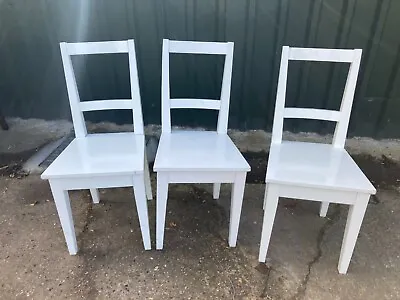 Ikea White Wooden Kitchen Dining Chairs X 3 • £54.99