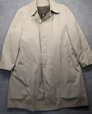 Hart Schaffner & Marx Khaki Rain Coat Trench Overcoat Fur Lined -Size 44R- • $49.99