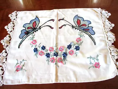Vintage Embroidered Butterflies/floral Decorative Pillow Sham 20  X 17.5  • $14.50
