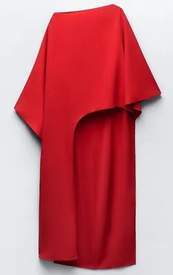 $79.95 • Buy Zara Woman Long Asymmetric Cape Blouse Bright Red 7627/117 New