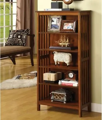 5 Tier Wooden Mission Style Bookshelf Walnut Finish • $199