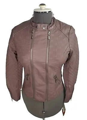 JouJou Vegan Faux Leather Racer MOTO Women's Jacket Mauve Size Medium NWT • $61.67