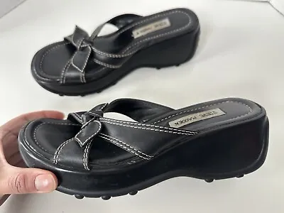 Vintage 90s Y2K Steve Madden Chunky Bow Slip On Wedge Sandals • $38.25