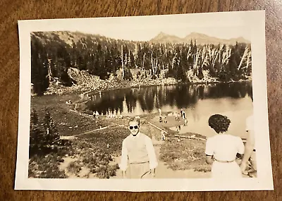 1946 Shadow Lake Mt Rainier Washington WA People Fashion Water Real Photo P3j22 • $9.99