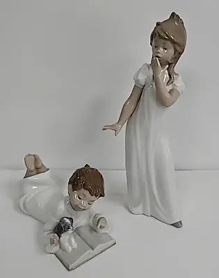 NAO BY LLADRO  Repeat After Me Boy Reading To Dog  &  Tall Lady  Ornaments - Y26 • £20