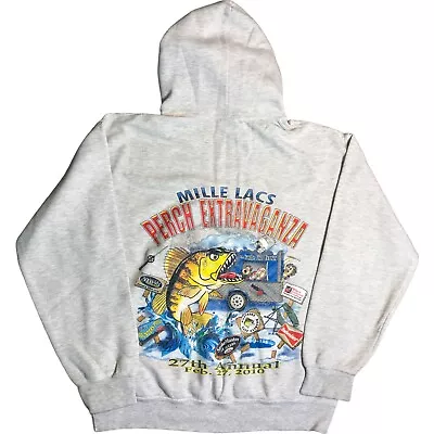 Perch Extravaganza 2010 Mille Lacs Minnesota Hoodie Sweatshirt Gray Fishing M • $24.97