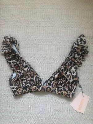 Missguided V Frill Leopard Print Bikini Top- Size 8 • £3.99